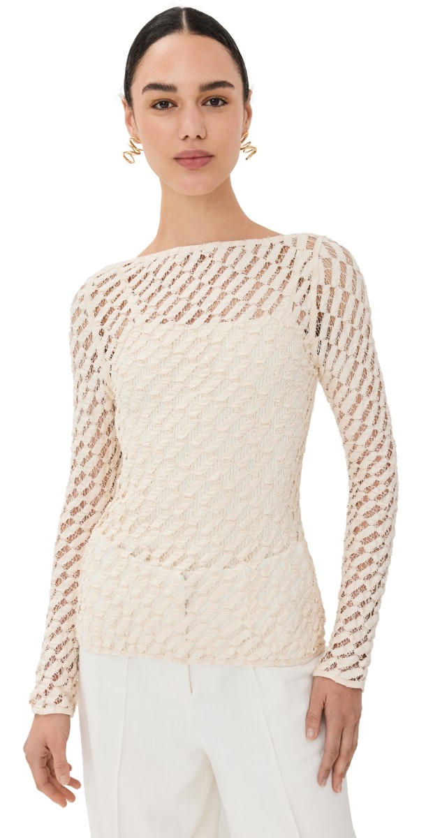 Róhe Lace Boat Neck Top Cream
