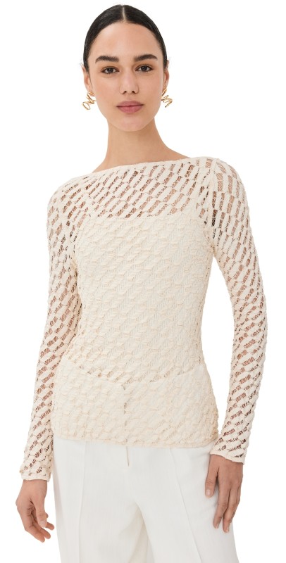 Róhe Lace Boat Neck Top Cream