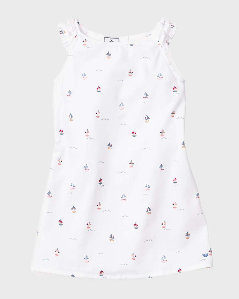 Kid's Amelie Bateau Sailboat Ruffle Nightgown, Size 6M-14