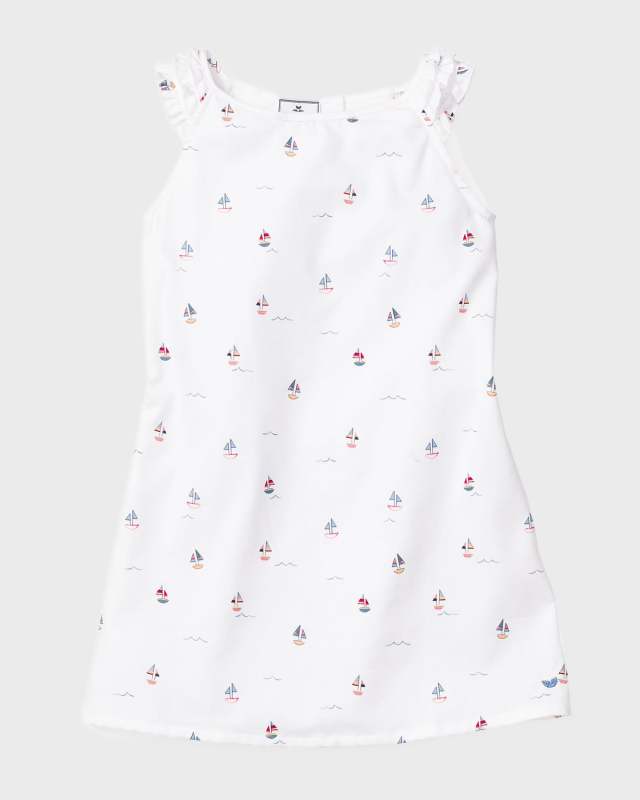 Kid's Amelie Bateau Sailboat Ruffle Nightgown, Size 6M-14