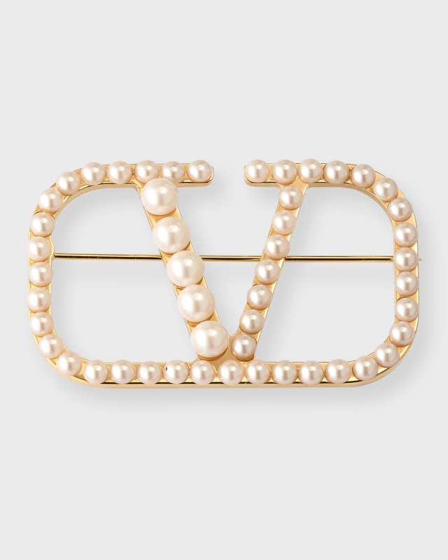 Pearly V Logo Brooch