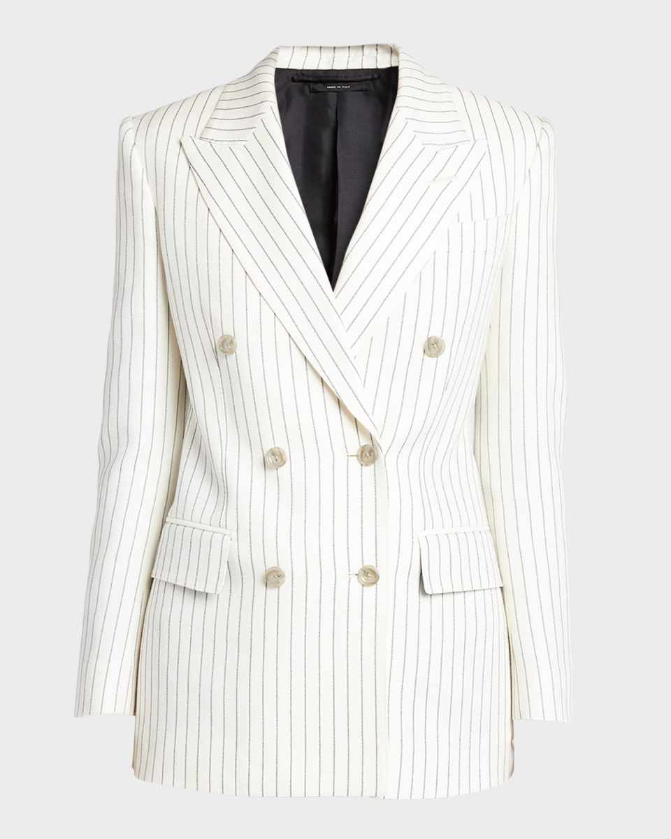 Pinstripe Double-Breasted Blazer Jacket
