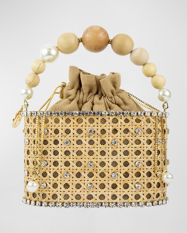 Holli Honolulu Embellished Wicker Top-Handle Bag