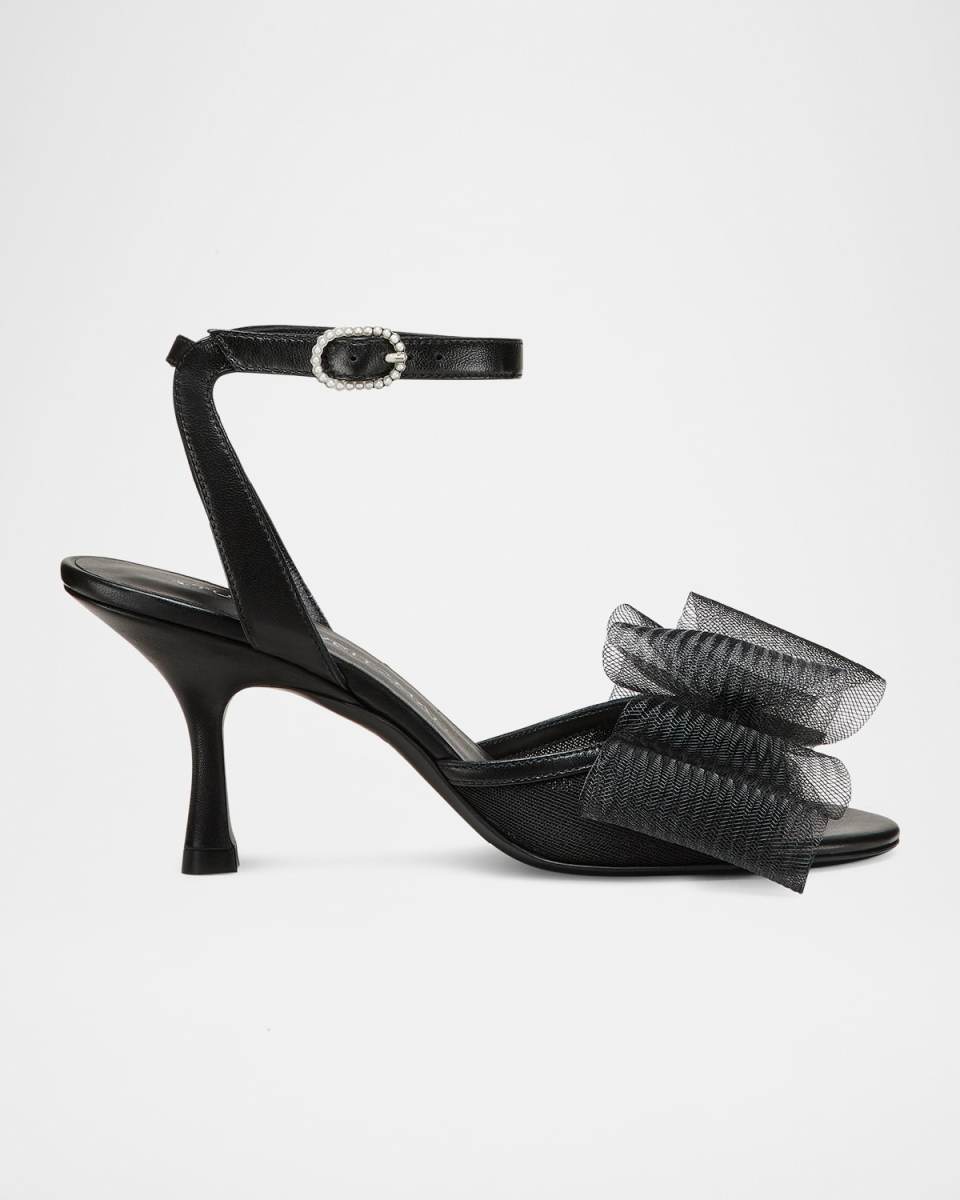 Blushing Bow Mesh Ankle-Strap Sandals