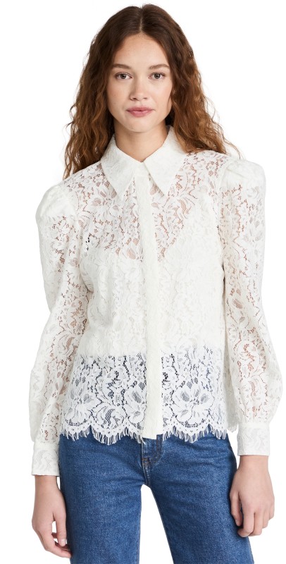 L'AGENCE Jenica Lace Blouse Ivory