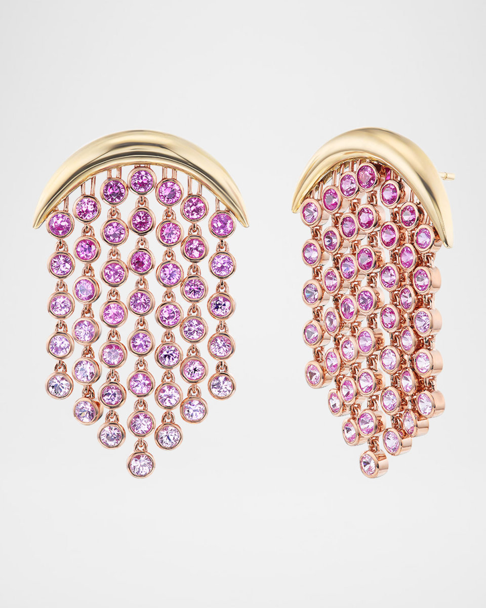 18K Gold Fringe Ombre Pink Sapphire Earrings