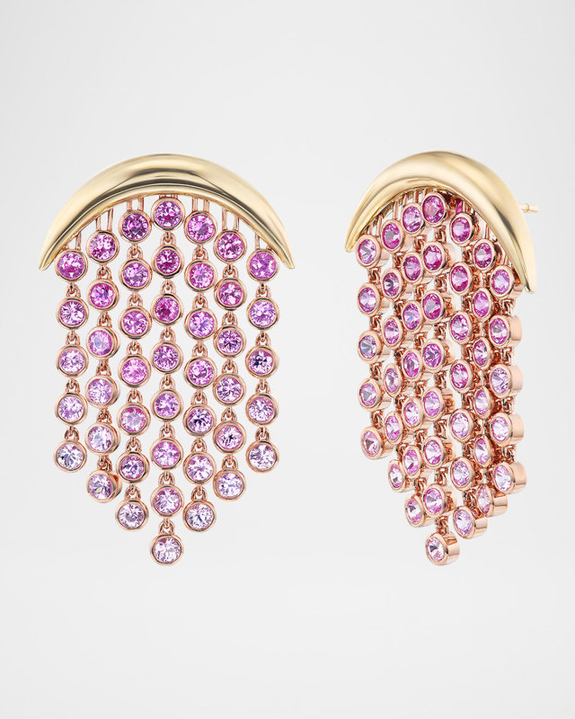 18K Gold Fringe Ombre Pink Sapphire Earrings