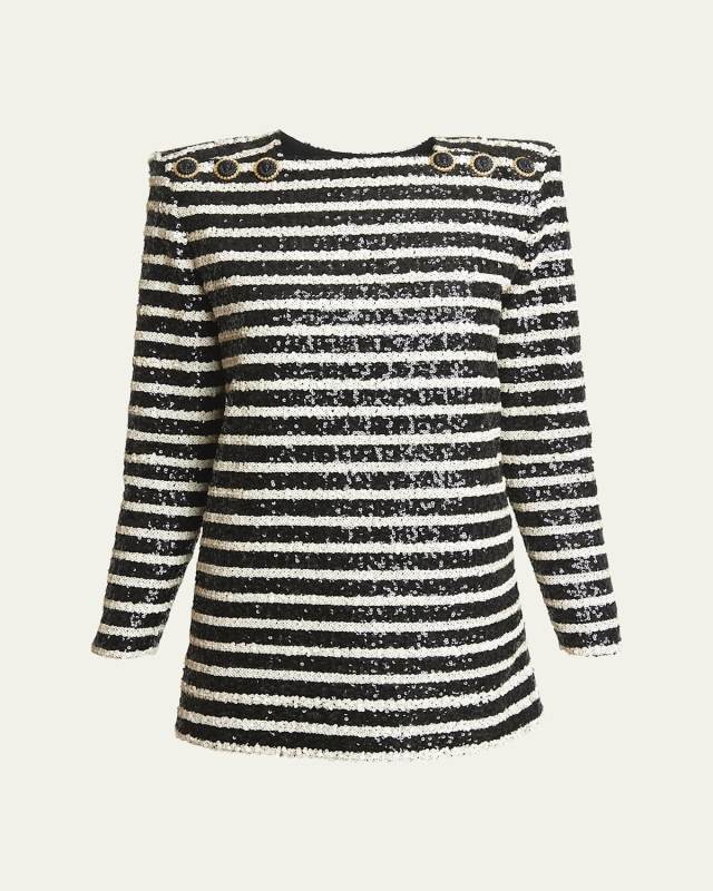 Glittered Stripe Mini Dress with Button Details