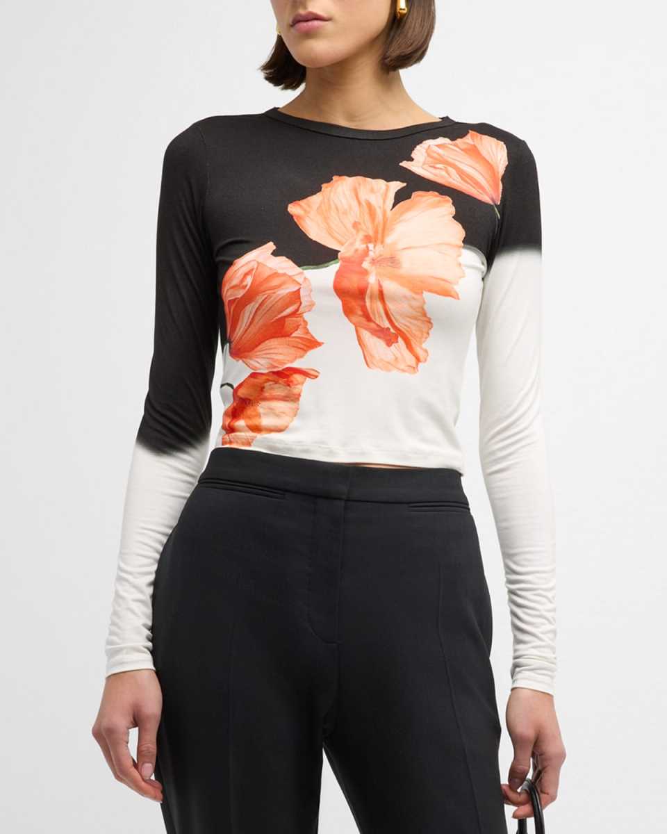 Delaina Floral Two-Tone Long-Sleeve Top