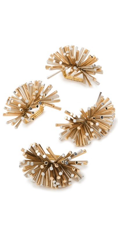 Kim Seybert Fringe Napkin Ring Set of 4 Gold/Silver