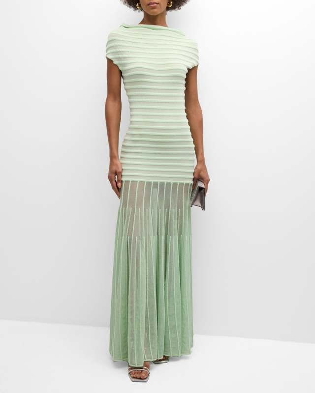 Marce Off-the-Shoulder Pleated Knit Maxi Dress