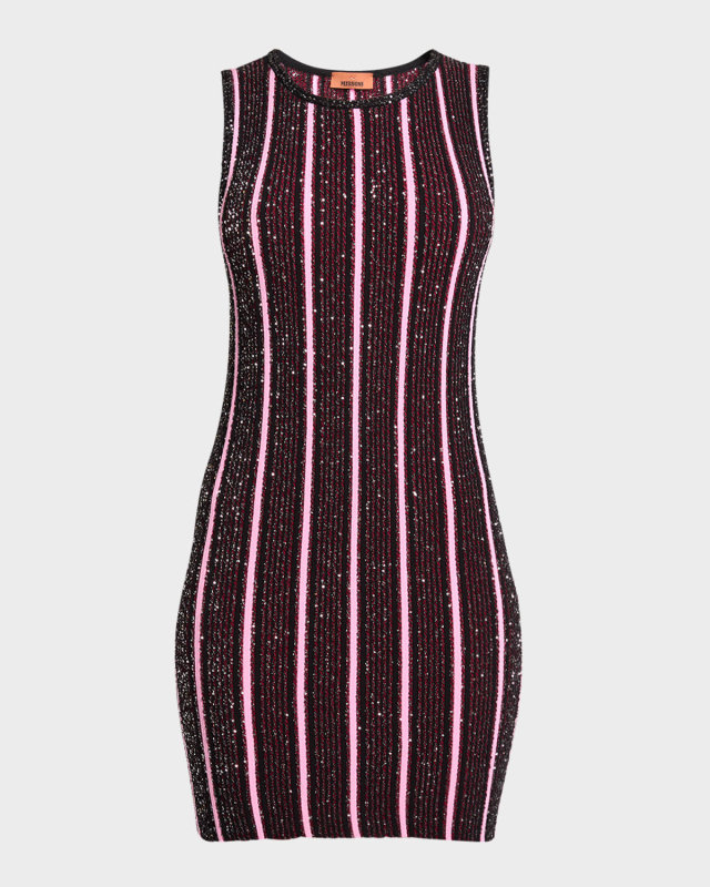 Paillette Striped Sleeveless Mini Dress