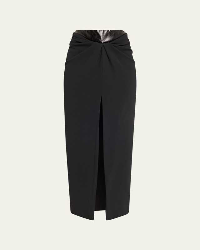 Glazed Leather Gathered Skirt