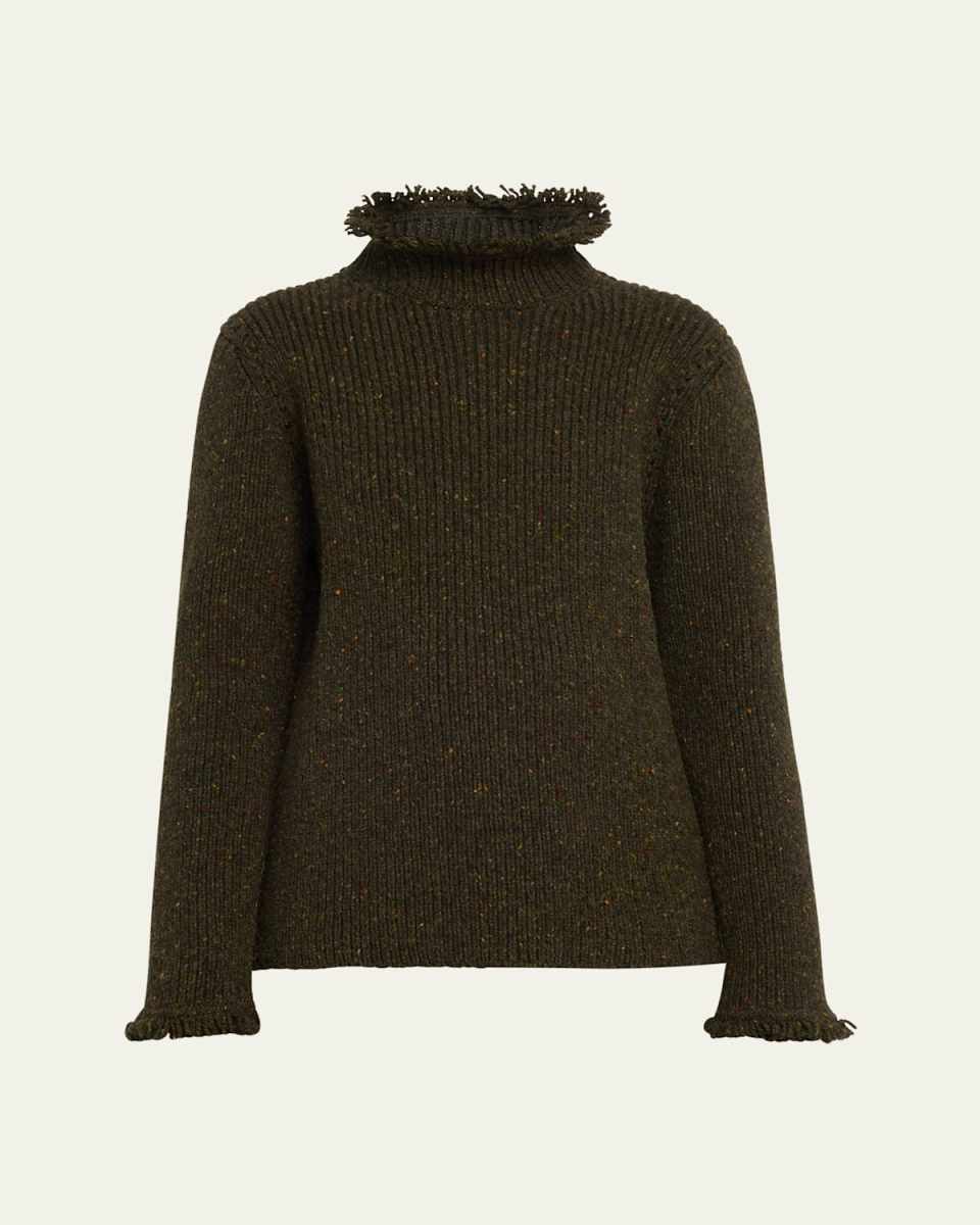 Fringe Trim 5GG Wool Turtleneck Sweater