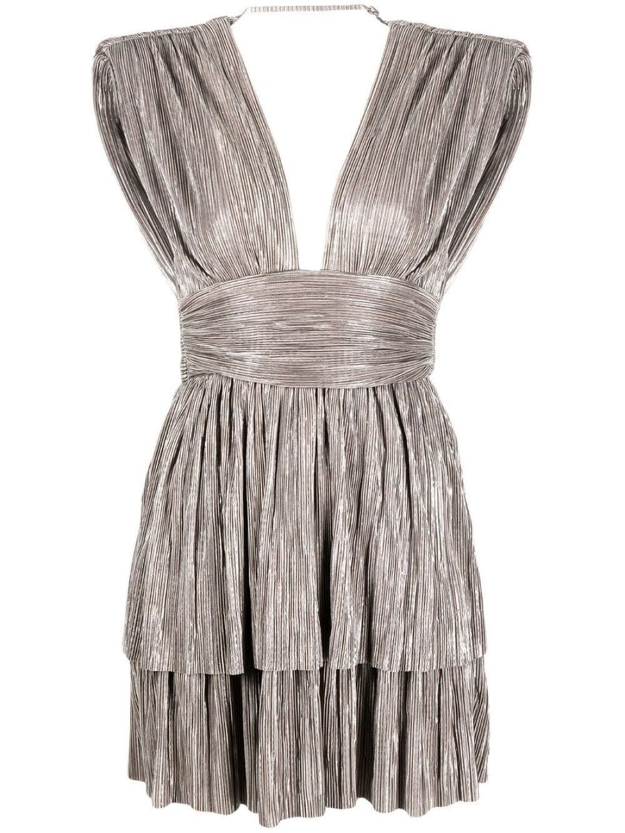 V-neck pleated mini dress