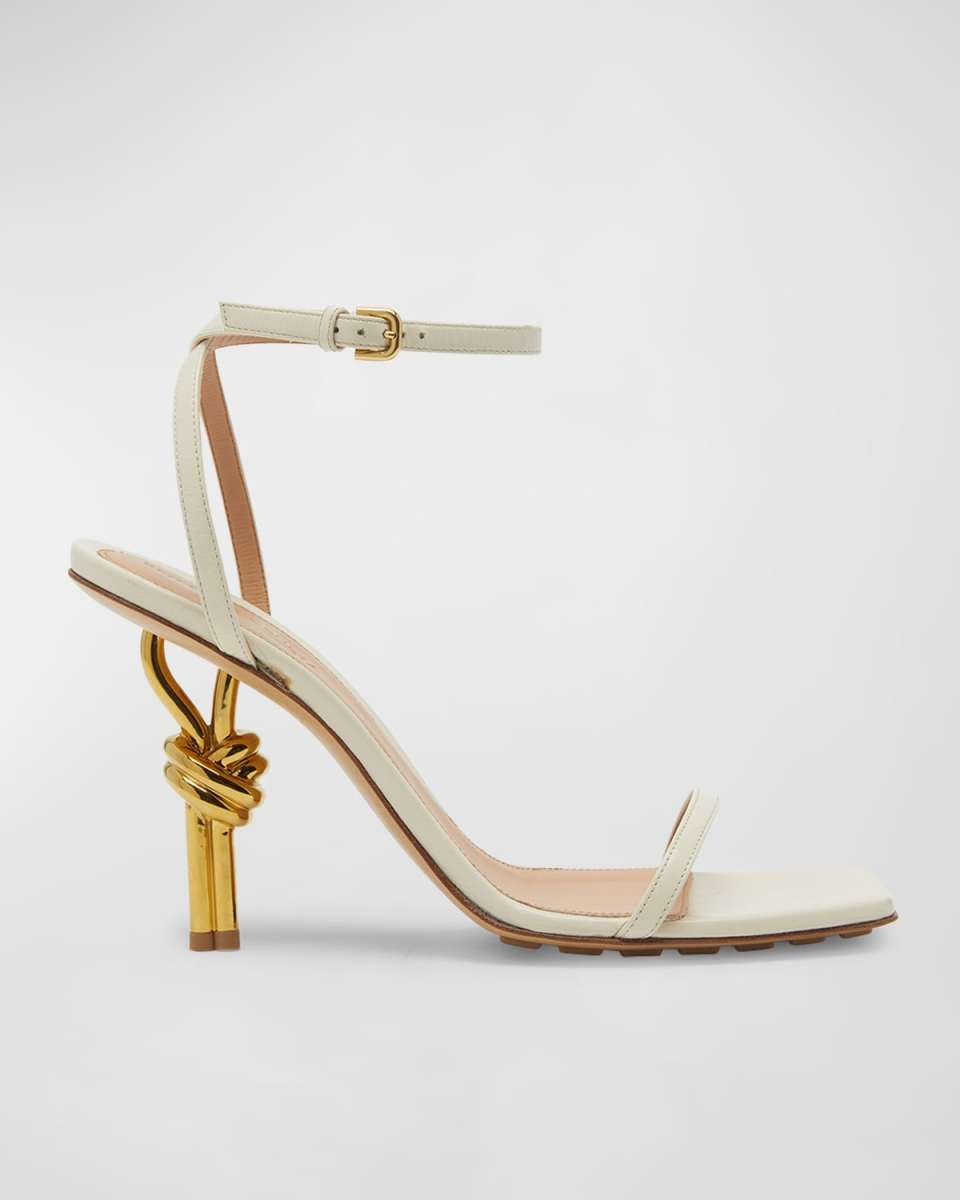 Leather Knot-Heel Ankle-Strap Sandals