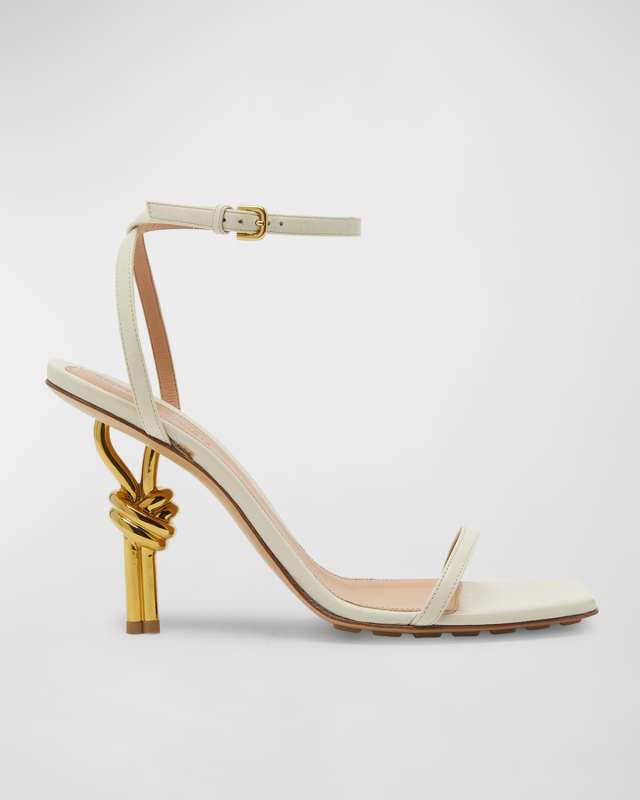 Leather Knot-Heel Ankle-Strap Sandals