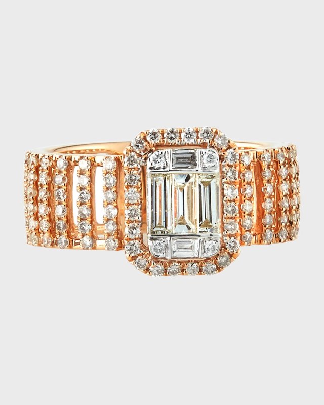 18k Pave & Baguette Wide Diamond Ring, Size 7