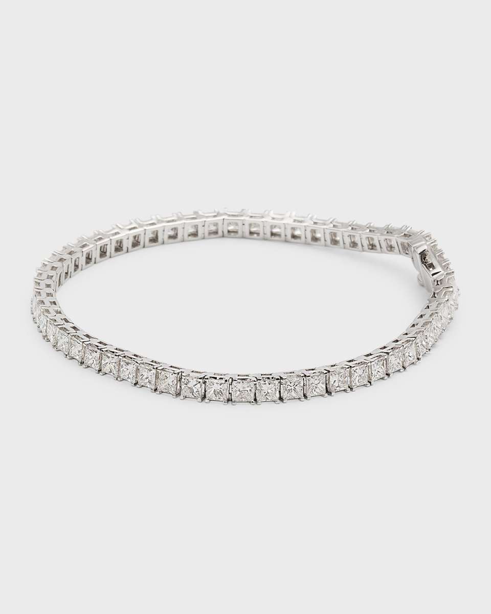 18K White Gold Princess Diamond Bracelet, 7"L, 8.0tcw