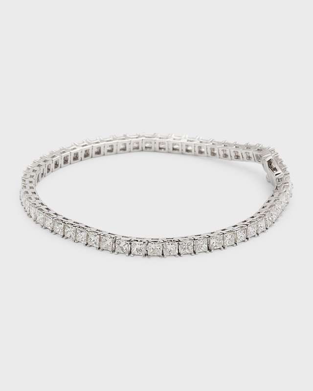 18K White Gold Princess Diamond Bracelet, 7"L, 8.0tcw