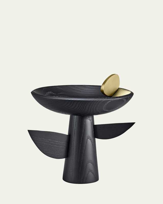 Kelly Behun Leaf Black Oak Footed Bowl with Brass