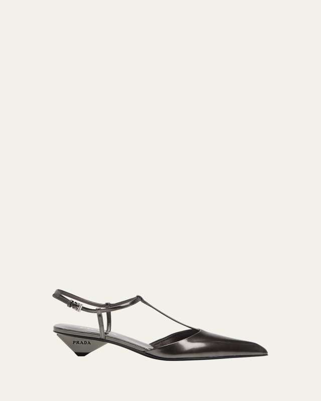 Metallic T-Strap Ballerina Pumps