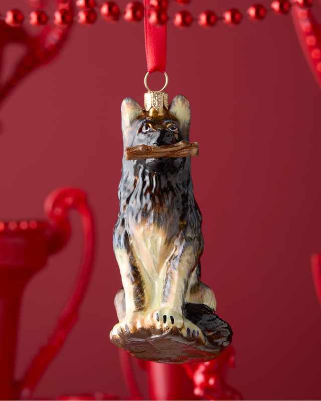 German Shepard W/ Fetching Stick Christmas Ornament