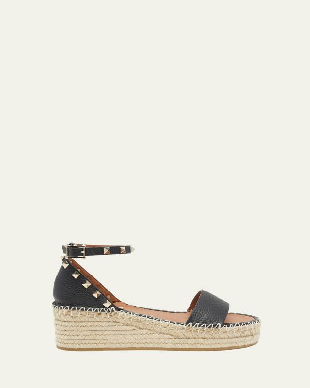 Rockstud Calfskin Flatform Espadrille Sandals