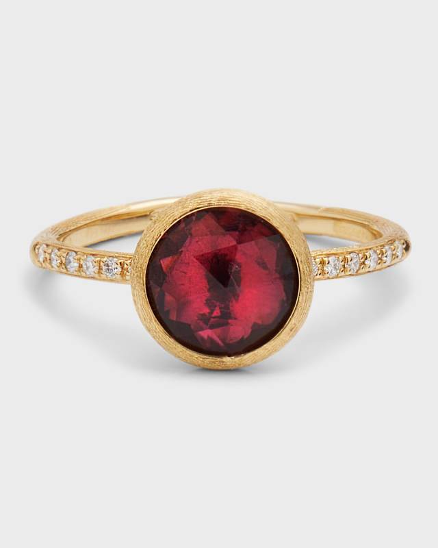 18K Yellow Gold Ring with Pink Tourmaline and Diamonds, Size