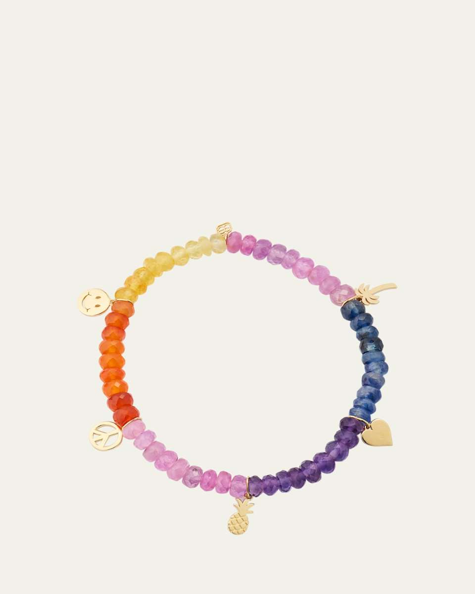 14K Yellow Gold Multipure Charms on Semi Precious Mix Beaded Bracelet