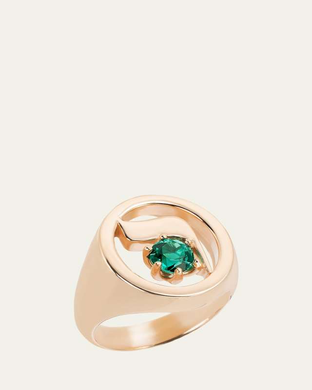 18K Gold Hebrew RESH Initial Signet Ring