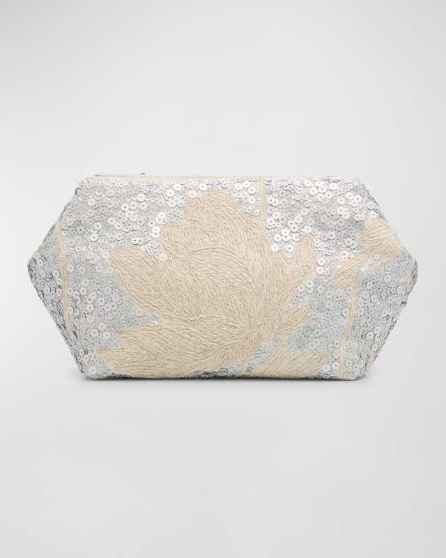 Sequined Magnolia-Print Clutch Bag