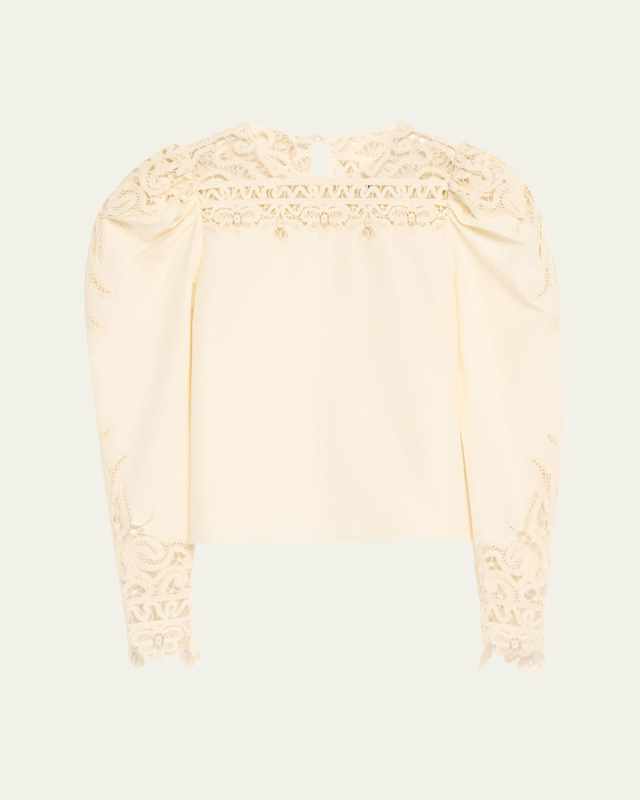 Aura Openwork Embroidered Cotton Silk Blouse