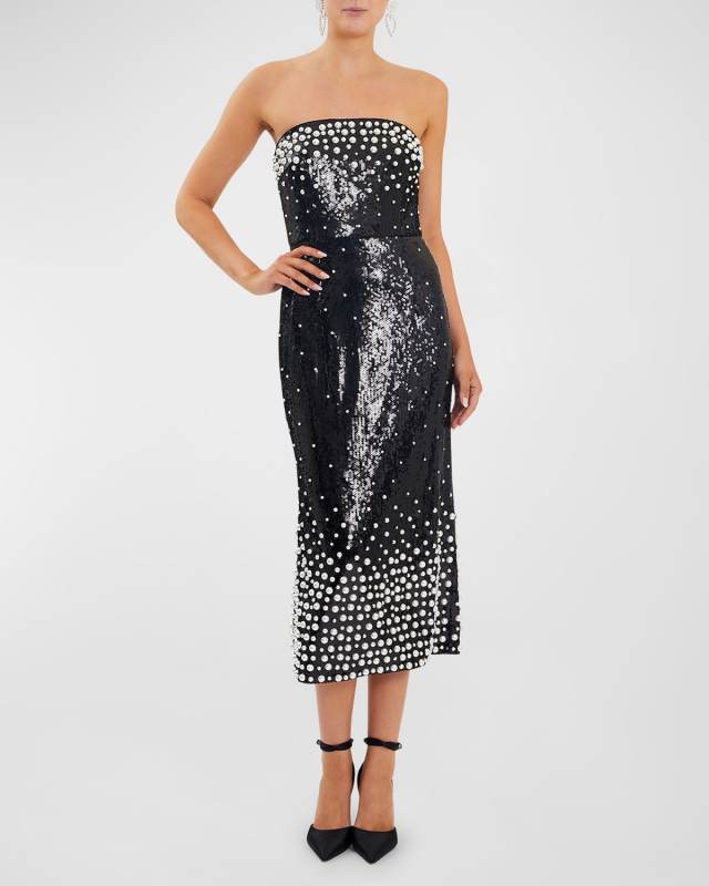 Denise Strapless Embellished Sequin Midi Dress