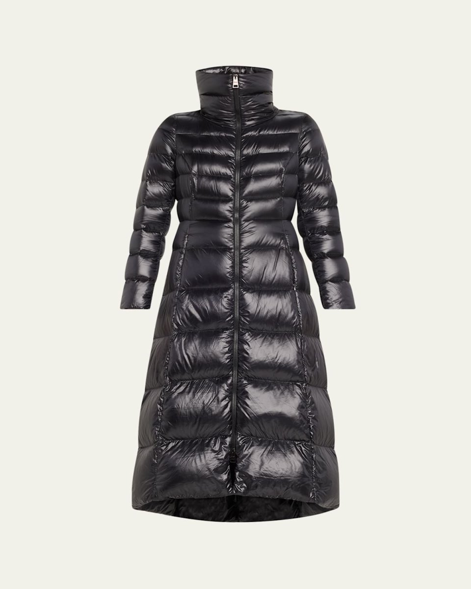 Water-Resistant Shiny Nylon Ultralight Belted Long Puffer Coat