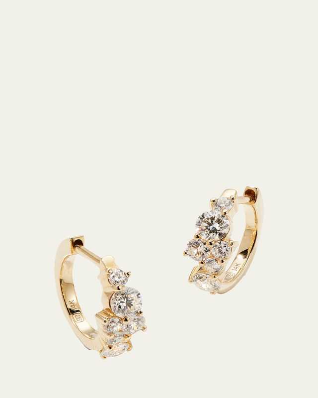 Cocktail 14k Gold Diamond Huggie Hoop Earrings