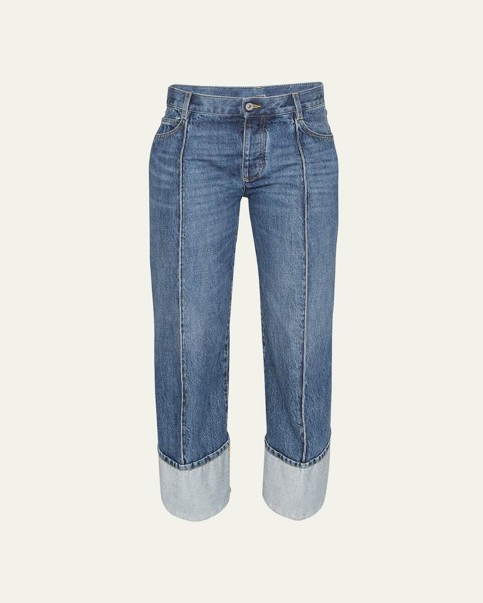Exposed Seam Curved-Leg Denim Trousers