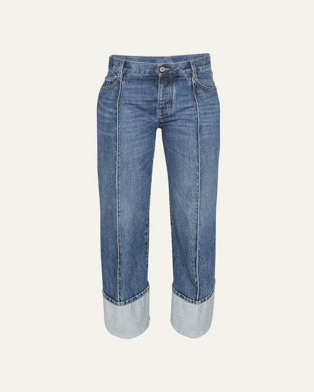 Exposed Seam Curved-Leg Denim Trousers