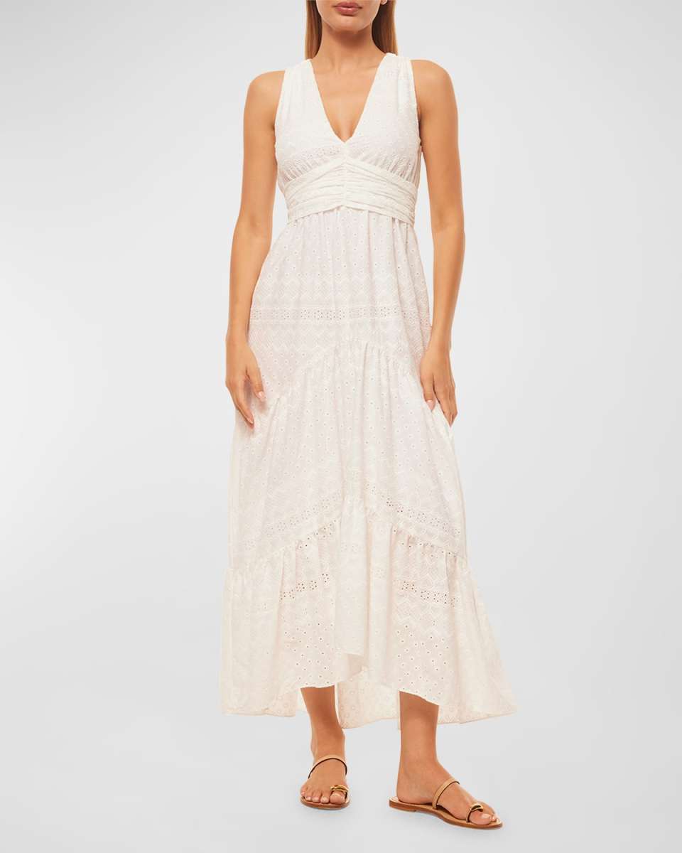 Ksenia Embroidered Open-Back Bow Sleeveless Midi Dress