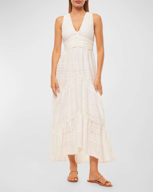 Ksenia Embroidered Open-Back Bow Sleeveless Midi Dress