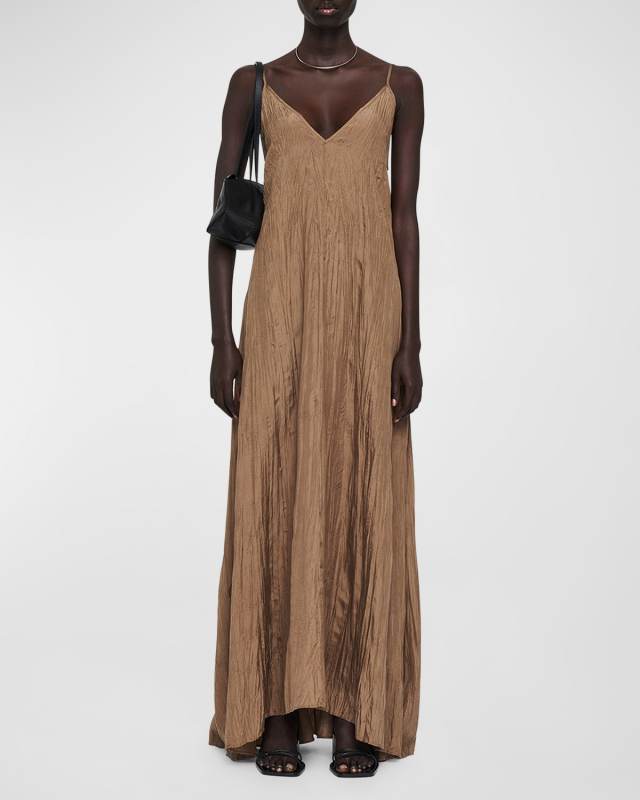Daniele Sleeveless Crinkled Silk Maxi Dress