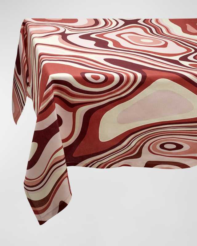 Waves Pink Linen Sateen Tablecloth, 70" x 90"