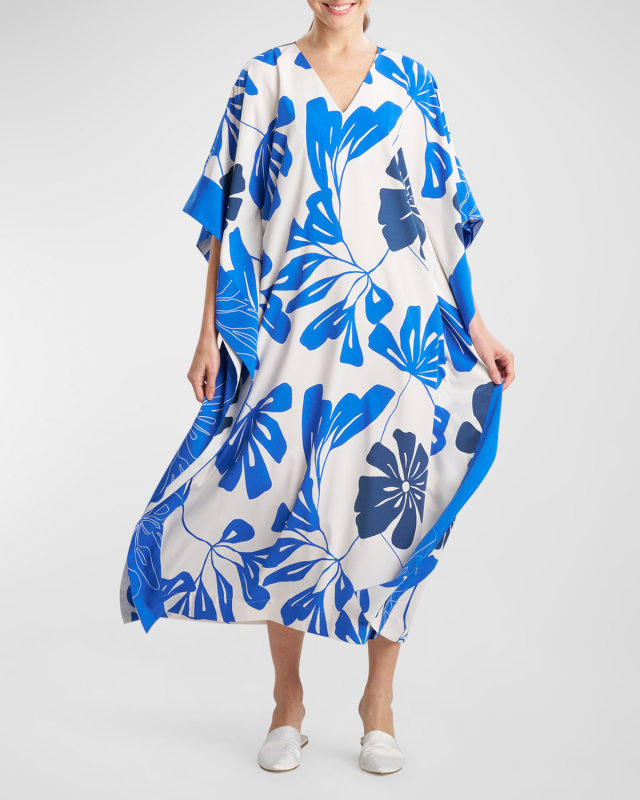 Palma Botanical-Print Crepe De Chine Caftan