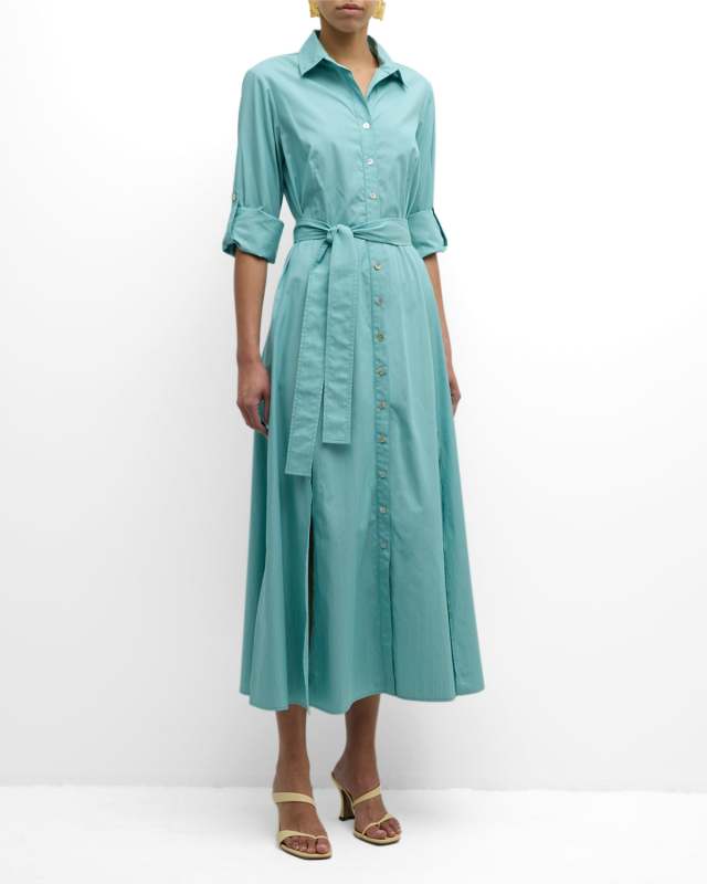 Laine Striped Side-Slit Midi Shirtdress
