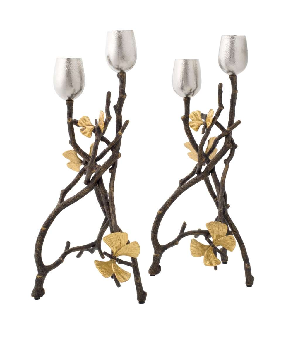 Butterfly Ginkgo Candleholder, Set of 2