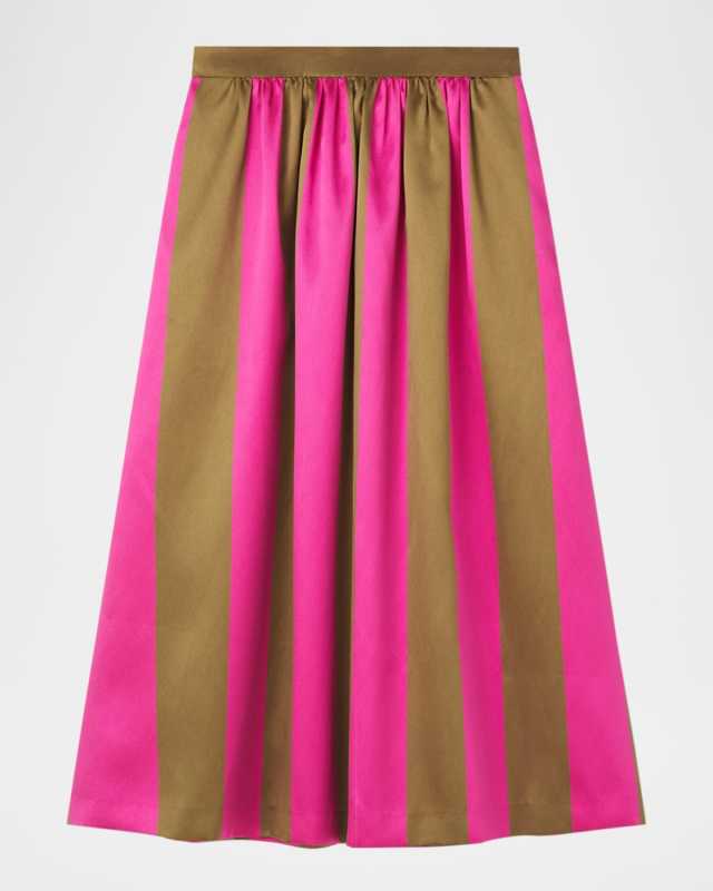 Olsen Striped A-Line Midi Skirt