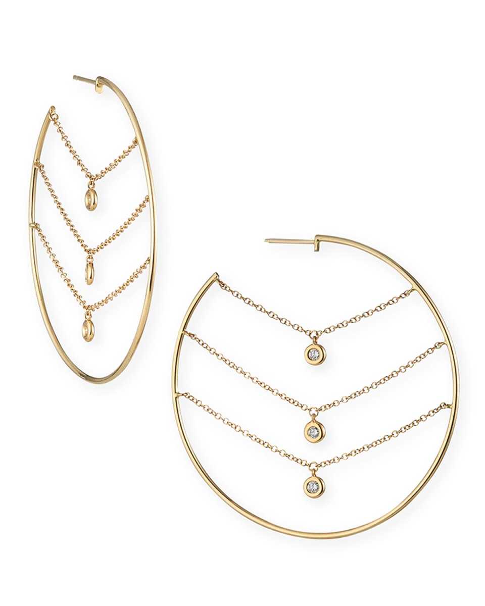 Siren 14k Gold Three-Row Chain Diamond Hoop Earrings