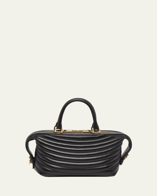 Quilted Bowling Leather Top-Handle Bag