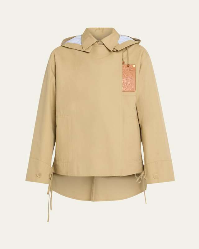 Leather Pocket Hooded Parka Jacket