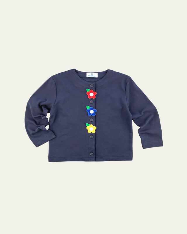 Girl's Knit Cardigan W/ Flowers, Size 12M-6